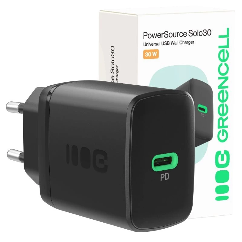 Green Cell PowerSource Solo30 30W Juodas – USB-C vieno prievado maitinimo adapteris