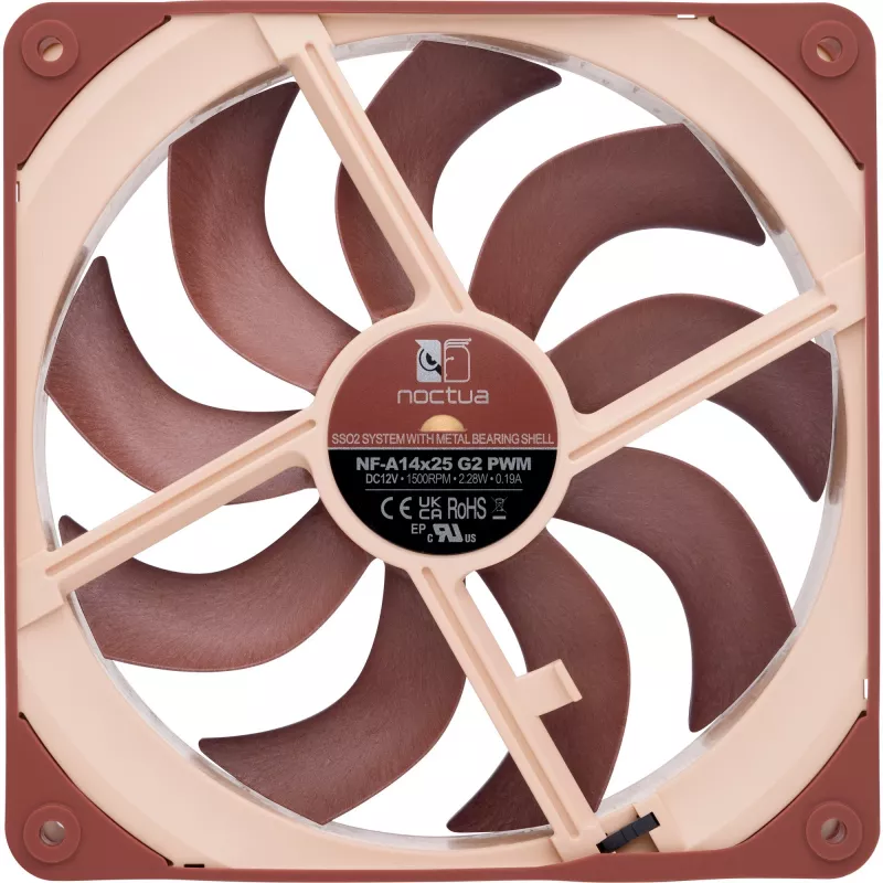 Ventiliatorius Noctua NF-A14x25 G2 PWM 140 mm 1500 RPM SSO2 guolis 4 kontaktų PWM Smėlio spalvos