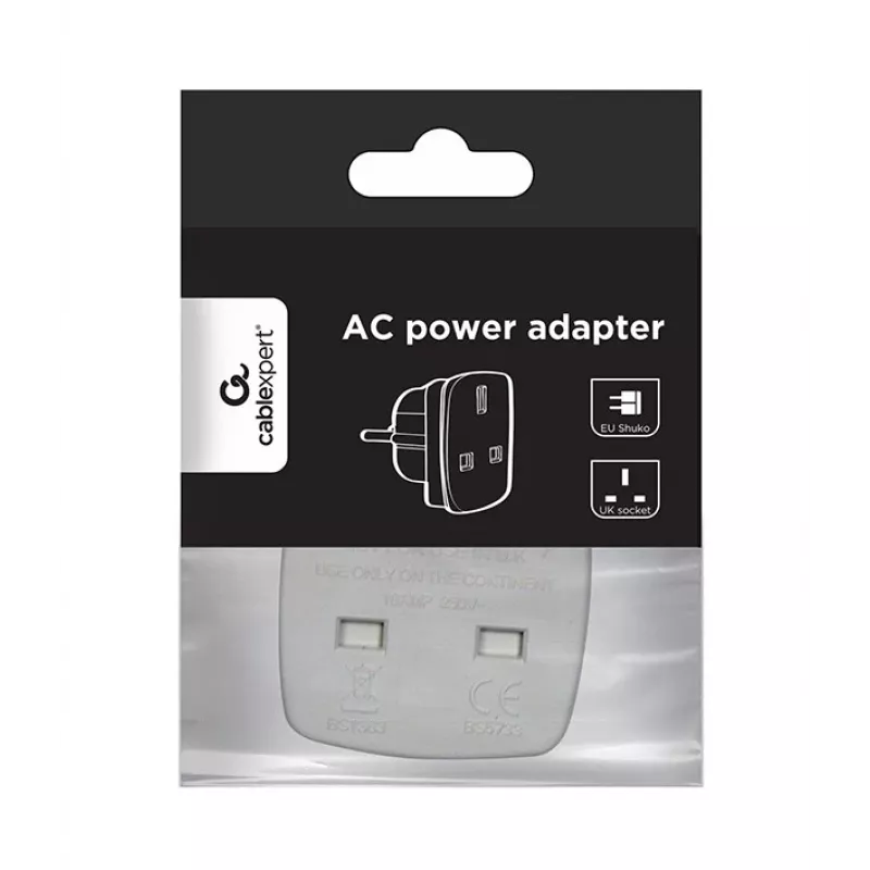 Gembird Cablexpert a-AC-UKEU-001 - Maitinimo adapteris - Jungtis (S) prie Kištuko (W) - Baltas - Jungtinė Karalystė, Europa
