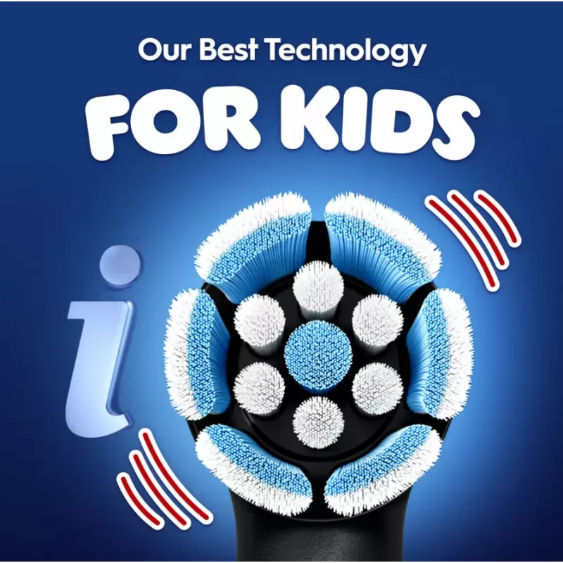 Elektrinis dantų šepetėlis BRAUN Oral‑B iO Kids Marvel Spiderman – įkraunamas, 3 režimai, 2 minučių muzikinis laikmatis, kelioninis dėklas, 1 šepetėlio galvutė, ličio jonų