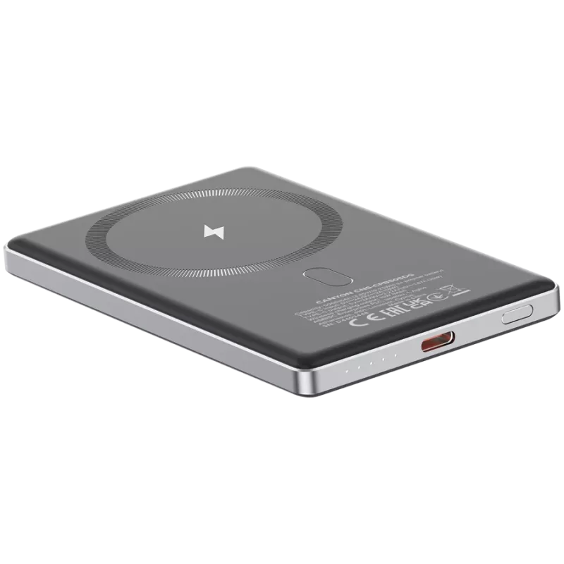 Canyon OnPower 505 - Powerbankas - 5.000 mAh - USB-C įvadas - USB-C PD 20W išvadas + belaidis magnetinis įkrovimas
