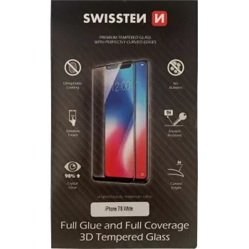 Grūdintas 3D Full Glue stiklo ekrano apsauginis stikliukas SWISSTEN, skirtas iPhone 7/8 — baltas