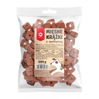 Šunų skanėstas MACED Meat Discs with Beef 500 g – papildomas užkandis, 12% baltymų, 8% riebalų, 20% drėgmės