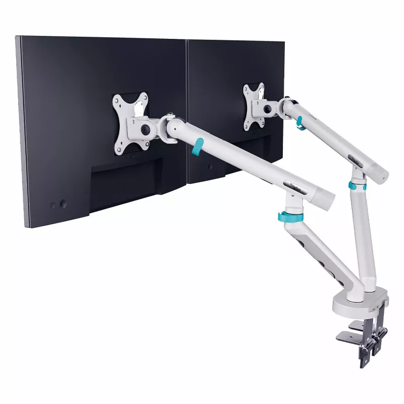 Monitorio laikiklis DIGITUS Dual, dviem 35 colių ekranams, spaustuvas, 2×10 kg, VESA 75–100, pakreipimas -45–90°