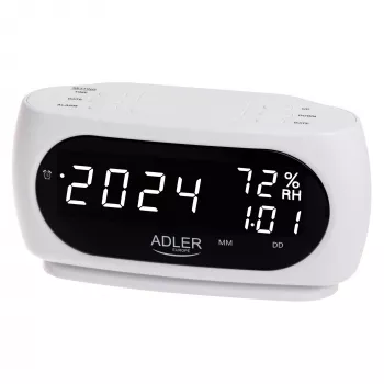 Adler AD 1186W žadintuvas su skaitmeniniu ekranu ir termometru, juodas/baltas