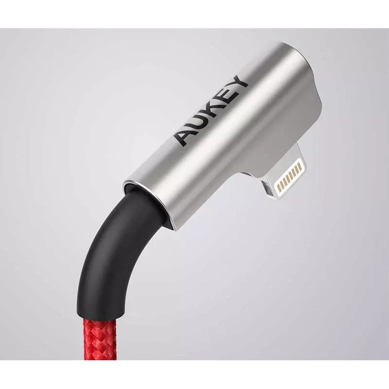 USB–Lightning laidas Aukey CB-AL01 Raudonas — Pintas nailoninis, Lightning jungtis Apple įrenginiams