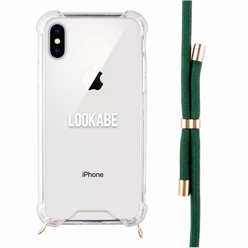 Telefono dėklas-pakabukas Lookabe iPhone X / Xs – auksinis su žalia juostele