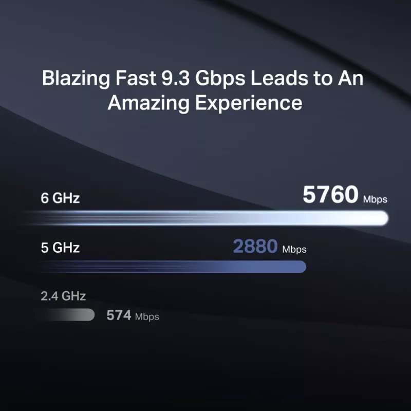 Stalininis maršrutizatorius MERCUSYS MR47BE — triju juostų „Wi‑Fi 7“ (2,4/5/6 GHz), 9300 Mbps, 3× RJ‑45, 2,5GbE, 6 išorinių antenų