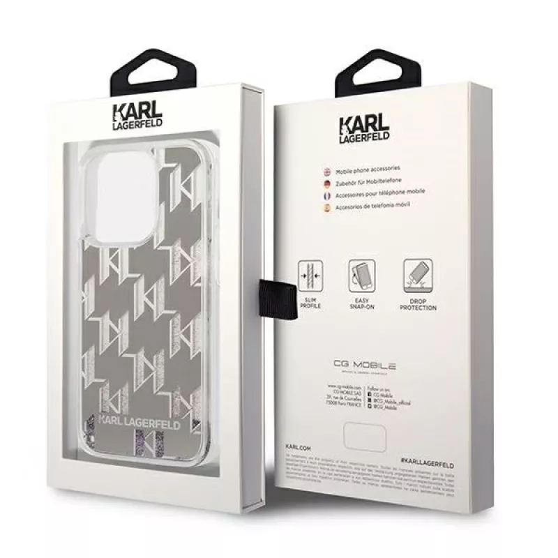 Karl Lagerfeld KLHCP14XLMNMS iPhone 14 Pro Max 6.7″ kietasis dėklas sidabrinis / sidabrinis Liquid Glitter Monogram