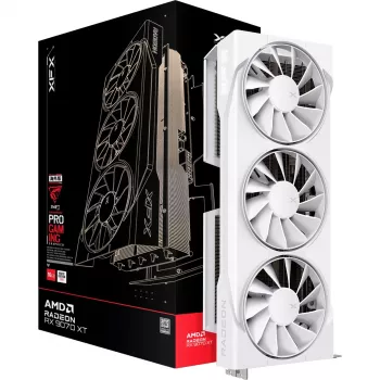 Vaizdo plokštė XFX Radeon RX 9070 XT — 16 GB GDDR6, 256 bitų, PCIe x16, 2400 MHz, 3 ventiliatoriai balta, 325×65 mm