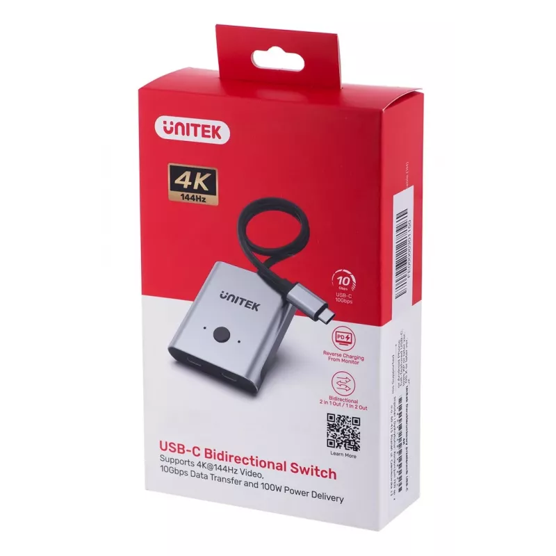 Unitek D1078A abipusis USB-C 4K jungiklis, 2 įėjimai ir 1 išėjimas