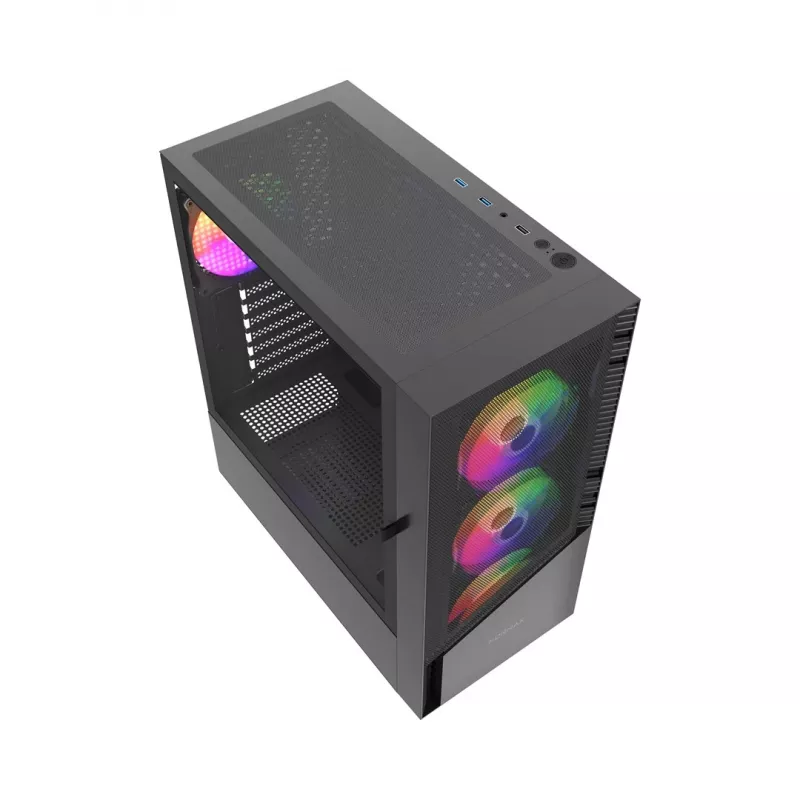 Gembird Fornax 4300 CCC-FC-4300 žaidimų korpusas ATX Midi Tower, grūdinto stiklo, ARGB ventiliatoriai, 2x USB 3.1, 1x USB 2.0, juodas