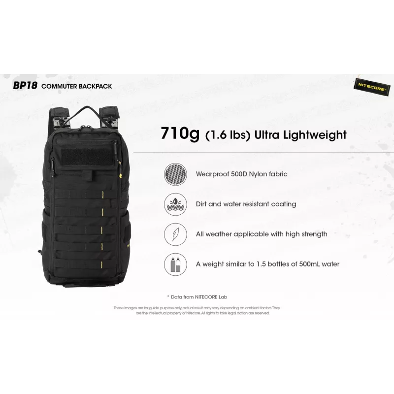 Kelioninė kuprinė Nitecore BP18 – juoda nailono/poliesterio, 240×160×470 mm