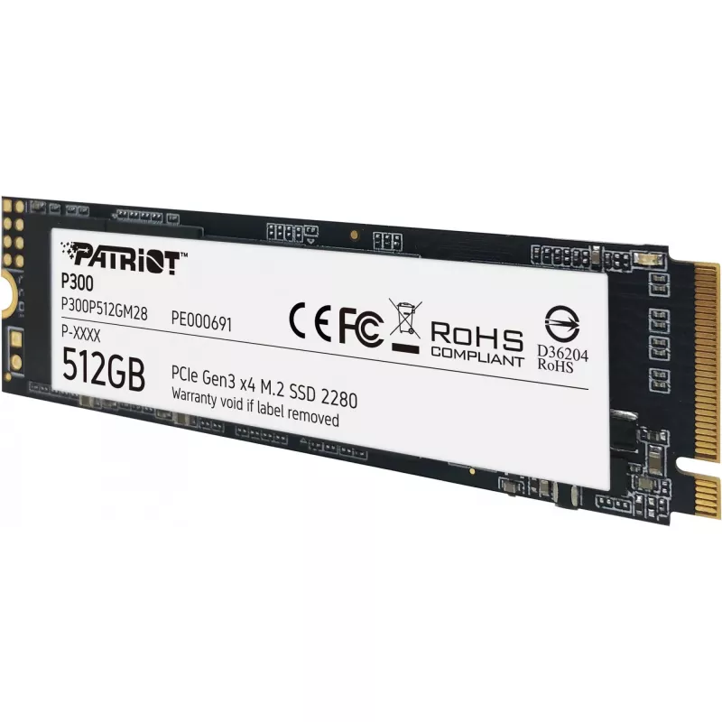 Vidinis SSD PATRIOT P300 512 GB M.2 PCIe NVMe — Skaitymas 1700 MB/s, Rašymas 1200 MB/s, 3D NAND, 3.8 mm, TBW 240