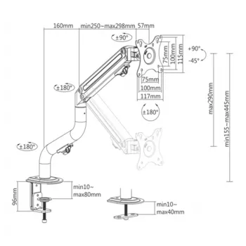 Gembird MA-DA1-02 Reguliuojama stalinė laikiklio ranka monitoriui (pakreipiama), 17”-32”, iki 8 kg