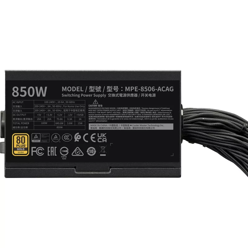 Cooler Master maitinimo blokas MWE Gold 850 V3 850W 80+Gold Nemodulinis ATX 3.1 Ventiliatorius 120mm Garantija 5 m.