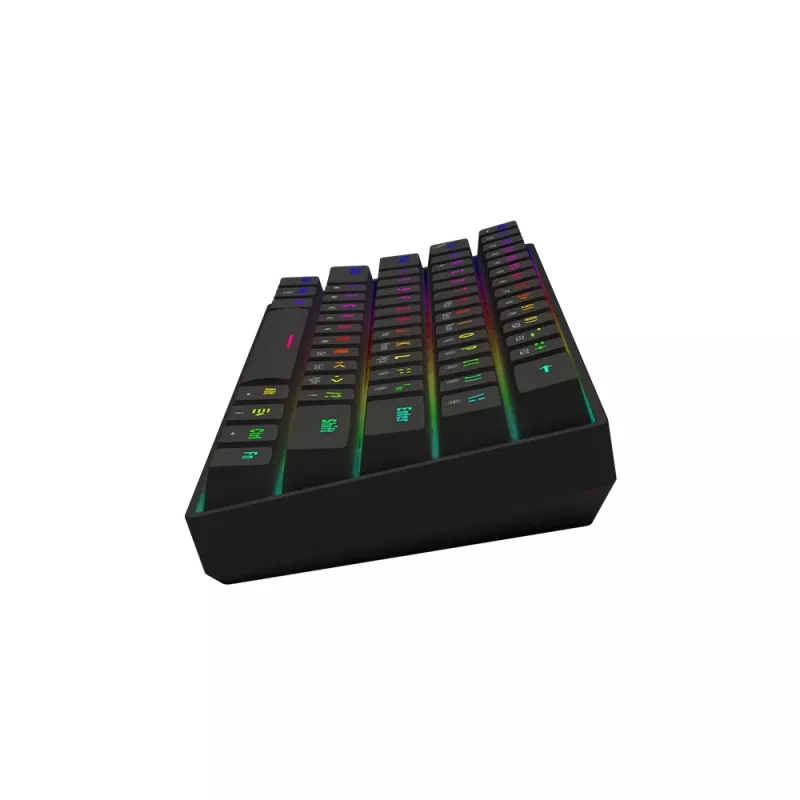 Mechaninė žaidimų klaviatūra SAVIO BLACKOUT X2 PEACH — 61 klavišų 60% QWERTY, RGB LED, hot-swap, USB Type-A/Type-C, atjungiamas kabelis