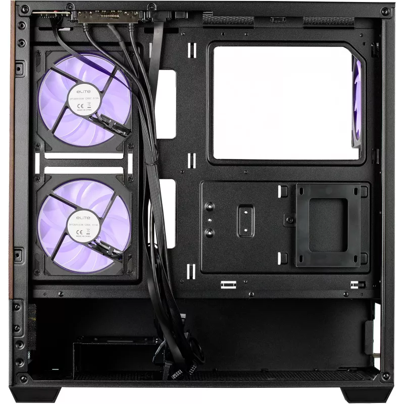 Cooler Master Elite 690 PC korpusas, Midi bokštas, ATX, grūdintas stiklas - 4x ARGB ventiliatorius, medis, juoda