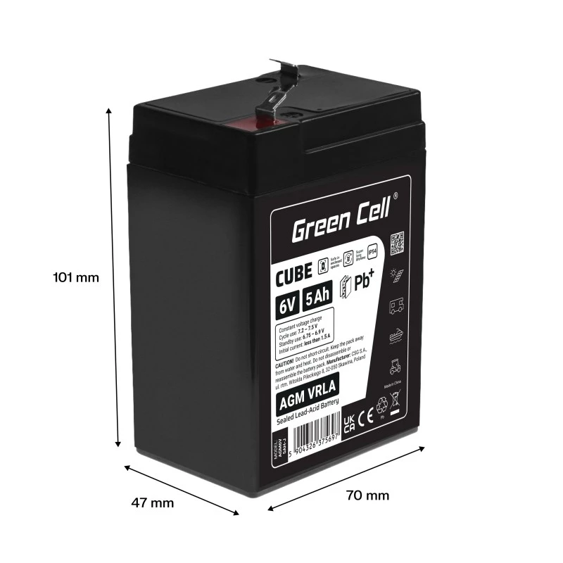 UPS baterija Green Cell AGM6V5AH-J 6 V 5 Ah sandarioji švino rūgšties AGM