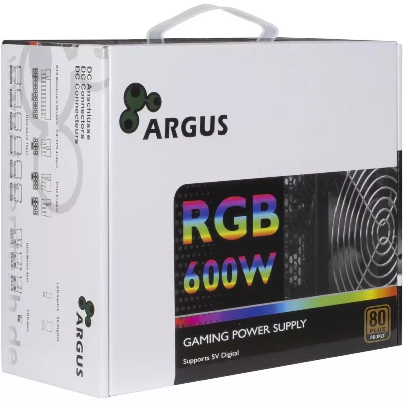 Inter-Tech Argus RGB-600W II maitinimo blokas 20+4 pin ATX ATX juodas