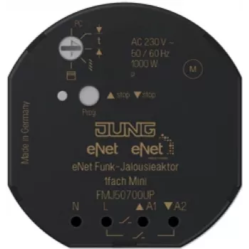 JUNG FM J 50700 UP – Valdiklis roletoms/žaliuzėms – montavimas ant DIN bėgelio – 868 MHz – 100 m – juoda – 1000 W