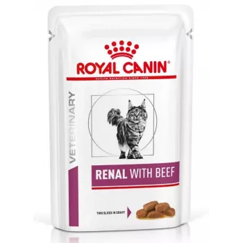 ROYAL CANIN Vet Renal Feline with Beef šlapias ėdalas katėms gabaliukai padaže vištiena, kiauliena, jautiena 12x85 g