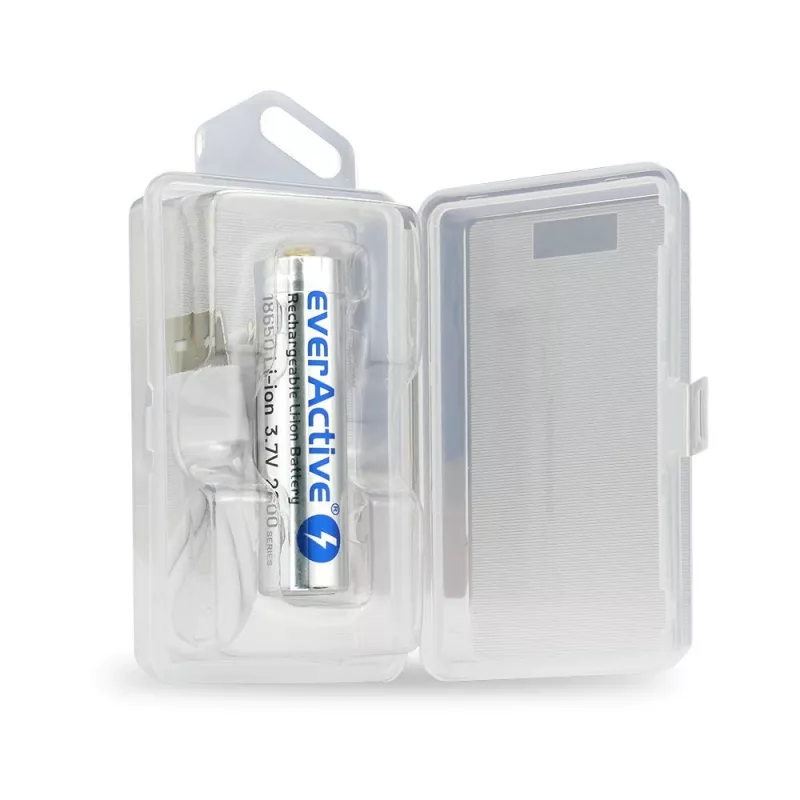 Baterija everActive 18650 3,7V Li-ion 2600mAh su micro USB ir apsauga BOX