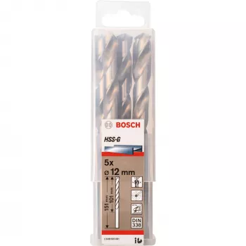 Gręžtų rinkinys Bosch HSS-G 12 mm, 5 vnt., darbinis ilgis 101 mm