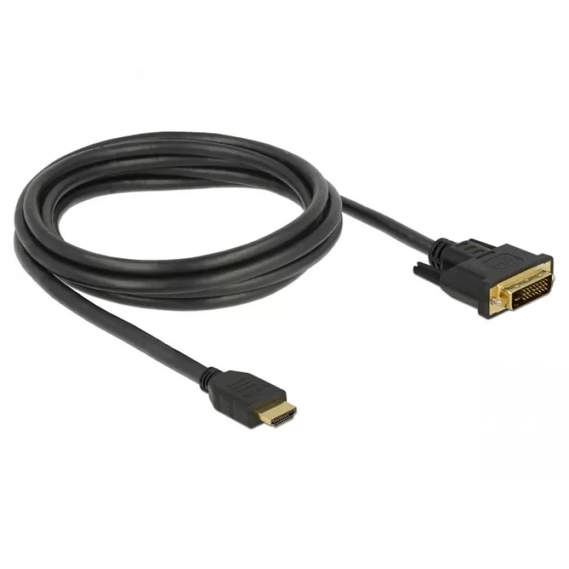 DeLOCK HDMI / DVI-D laidas, 2,0 m, triguba izoliacija, juodas, su varžteliais (85654)