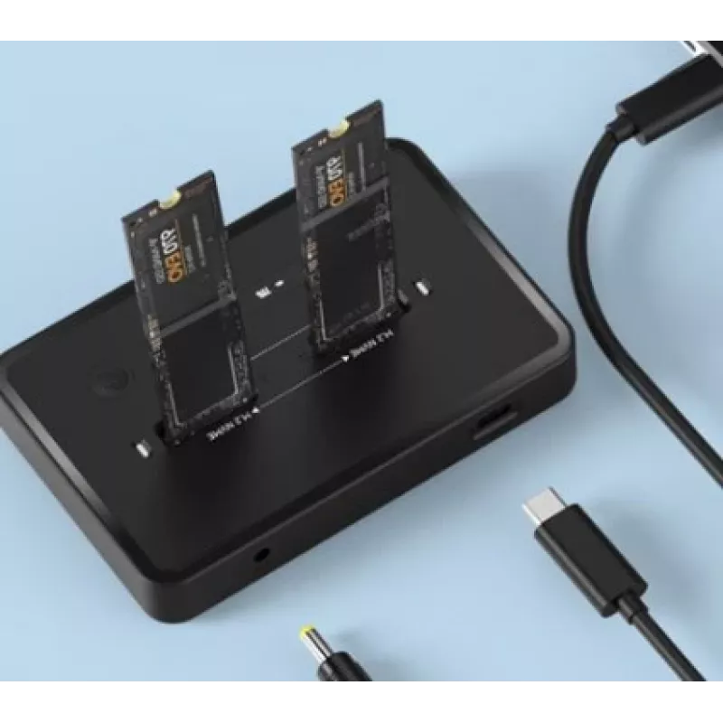 GEMBIRD DD2-U3M2 stalinė dviejų diskų dokavimo stotelė USB Type-C M.2 NVMe ir SATA SSD, palaiko M.2 2242, 20 Gbit/s, RTL9210B