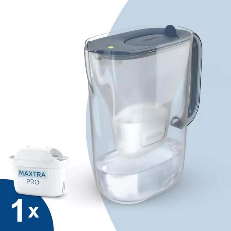 Vandens filtro ąsotis BRITA Style Essential 2,4 L Graphite su MAXTRA kasetė, Smart Light, 1,4 L filtruoto vandens talpa