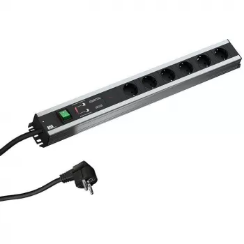 Bachmann 300.012 PDU Basic, 6 AC lizdų, 2U, 2 m kabelis, juoda/pilka