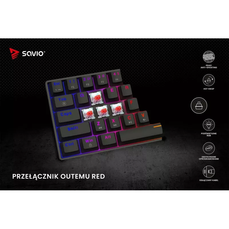 SAVIO BLACKOUT X2 mechaninė klaviatūra OUTEMU Red, Hot Swap