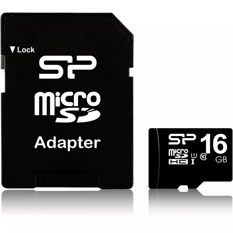 MicroSDHC atminties kortelė Silicon Power 16GB Class 10 UHS-I U1 40 MB/s, atspari vandeniui, juoda