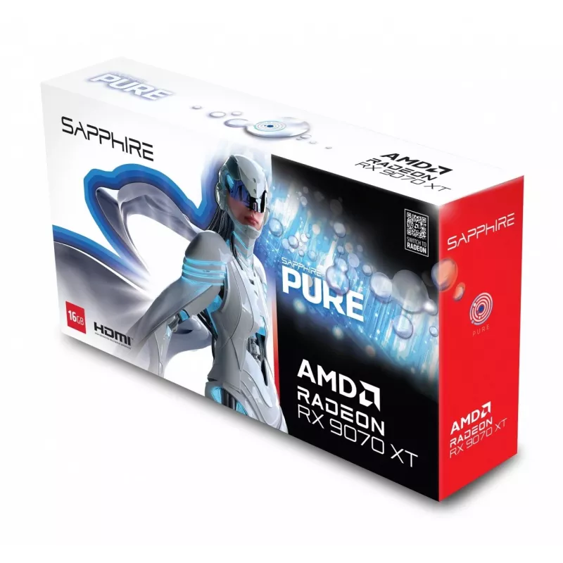 Vaizdo plokštė Sapphire Radeon RX 9070 XT — 16 GB GDDR6, PCIe 5.0, 256 bit, 320 mm, 3 lizdai, balta