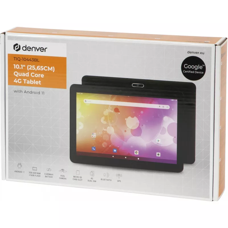Denver TIQ-10443BL planšetinis kompiuteris, 25,6 cm (10,1 colio), Spreadtrum, 2 GB RAM, 16 GB, 4G LTE, Wi-Fi 4 (802.11n), Android 11, juodas