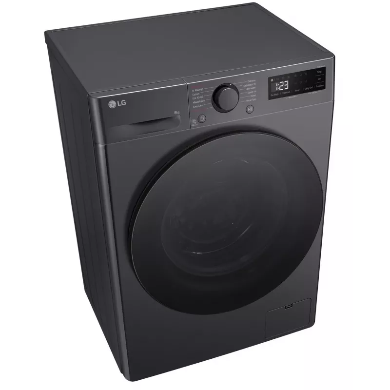 Skalbimo mašina LG F2WR508S2M – priekinė pakrova, 8 kg, 1200 aps./min., A energijos klasė, 60×48 cm, LED, vidurio juoda