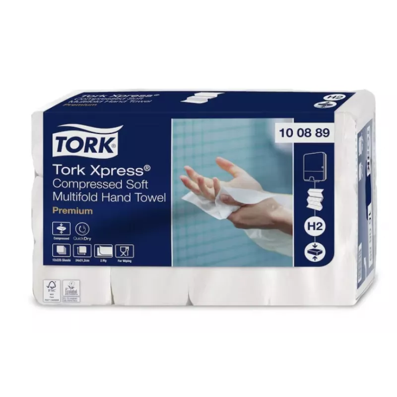 Rankšluosčių popieriaus lapai Tork Xpress Soft Multifold H2, 2 l., 225 lap., 22,2x24 cm, Z, 12 vnt.