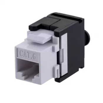 Keystone lizdas A-LAN MKB-U6-1 — RJ45 U/UTP Cat6, 22/26 AWG, juodas/baltas ABS korpusas