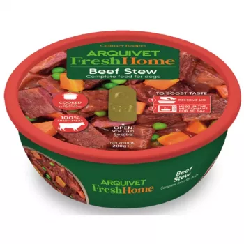 Šlapias šunų ėdalas ARQUIVET Fresh Home Jautienos Gulašas 280 g — suaugusiems, jautiena, pilnavertis konservuotas pašaras