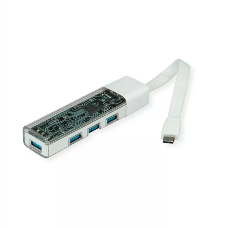 ROLINE nešiojamas USB 3.2 Gen 1 šakotuvas, 4 prievadai, Type-A + C jungiamuoju kabeliu