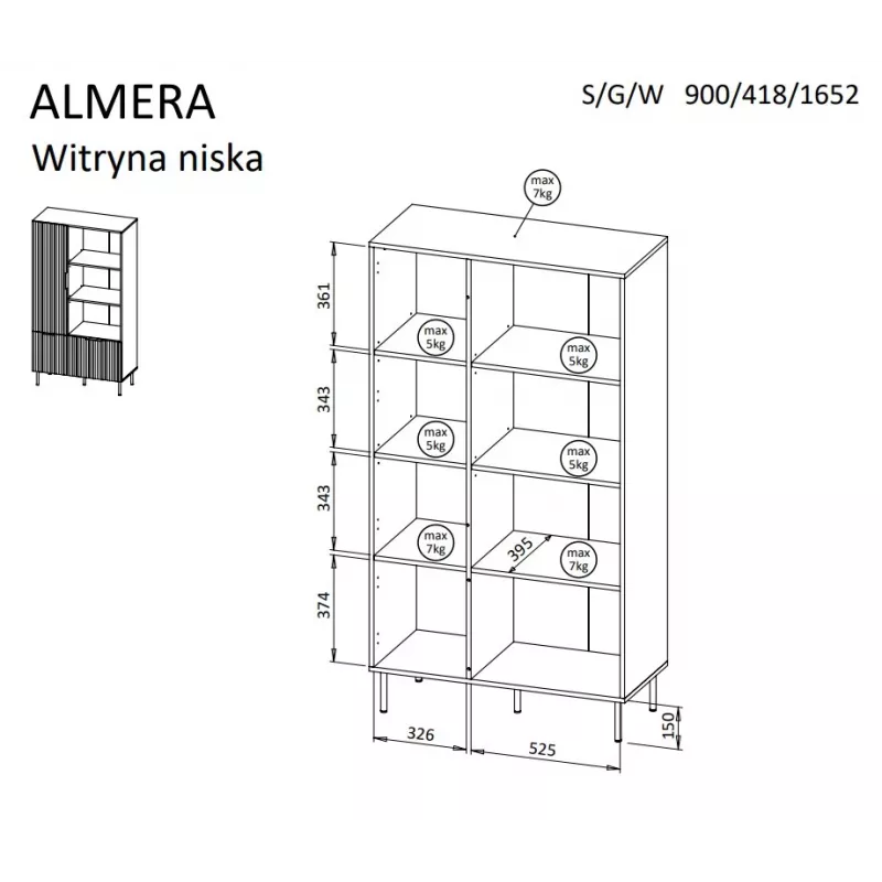 Knygų lentyna Cama Meble ALMERA Cama 4, riešutas/kreminė, 90×42×165 cm