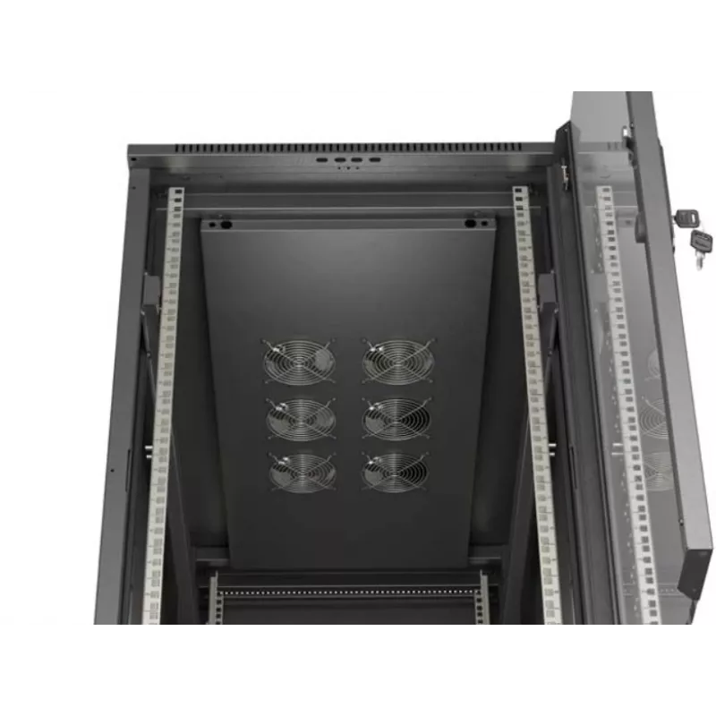 Stovo spinta LANBERG FF01-6222-12B 22U 600x1200 mm juoda su stiklinėmis priekinėmis ir galinėmis durelėmis