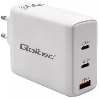 Kroviklis QOLTEC 100W GaN USB-C Dual PD 5–20V 1.5–5A, 2×USB-C