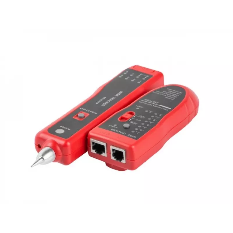 LANBERG kabelių testeris NT-0501 — RJ-11/RJ-12/RJ-45, iki 250 m, įmontuota baterija, LED indikatoriai, juodas