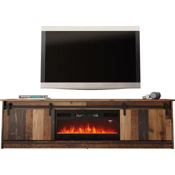 Spintelė televizoriui Cama Meble GRANERO su židinio sekcija, 2000×567×350 mm, medžio drožlių plokštė/MDF, stumdomos 2 durys, matinė sena mediena