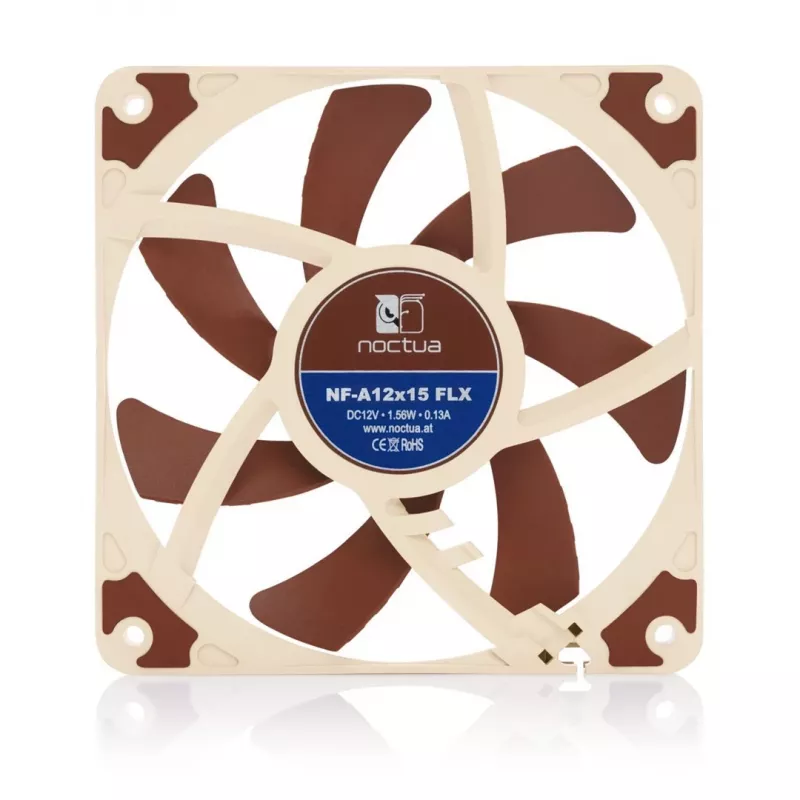 Ventiliatorius Noctua NF-A12x15 FLX — 120 mm plonas 15 mm korpuso ventiliatorius, 12 V, 1850 RPM, 94,2 m³/h, 23,9 dB, 3 kontaktų