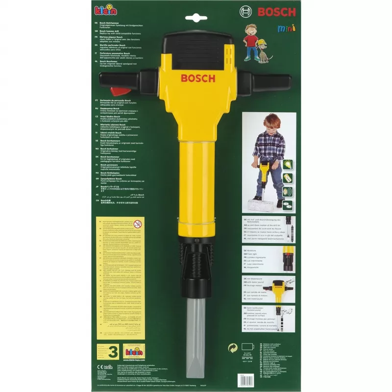 Theo Klein 8405 Bosch Pneumatinis plaktukas su variklio garsu ir mirksinčia šviesa, 28 cm