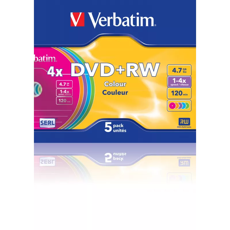 VERBATIM 43297 DVD+RW ploname dėkle 5 vnt. 4,7 GB 4x spalvoti