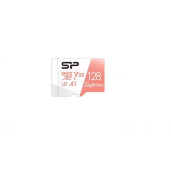 MicroSDXC atminties kortelė Silicon Power Superior 128GB UHS‑I Class 10 U3 V30, 100/80 MB/s, balta/persikinė